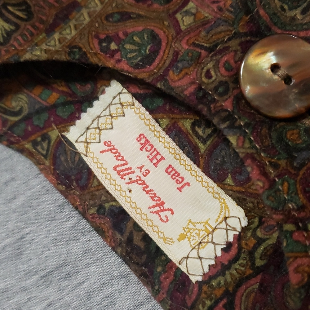 Vintage Hand Made Earthy Paisley Button Up Winter Long Sleeved Midi Sheath Dress - Picture 6 of 11